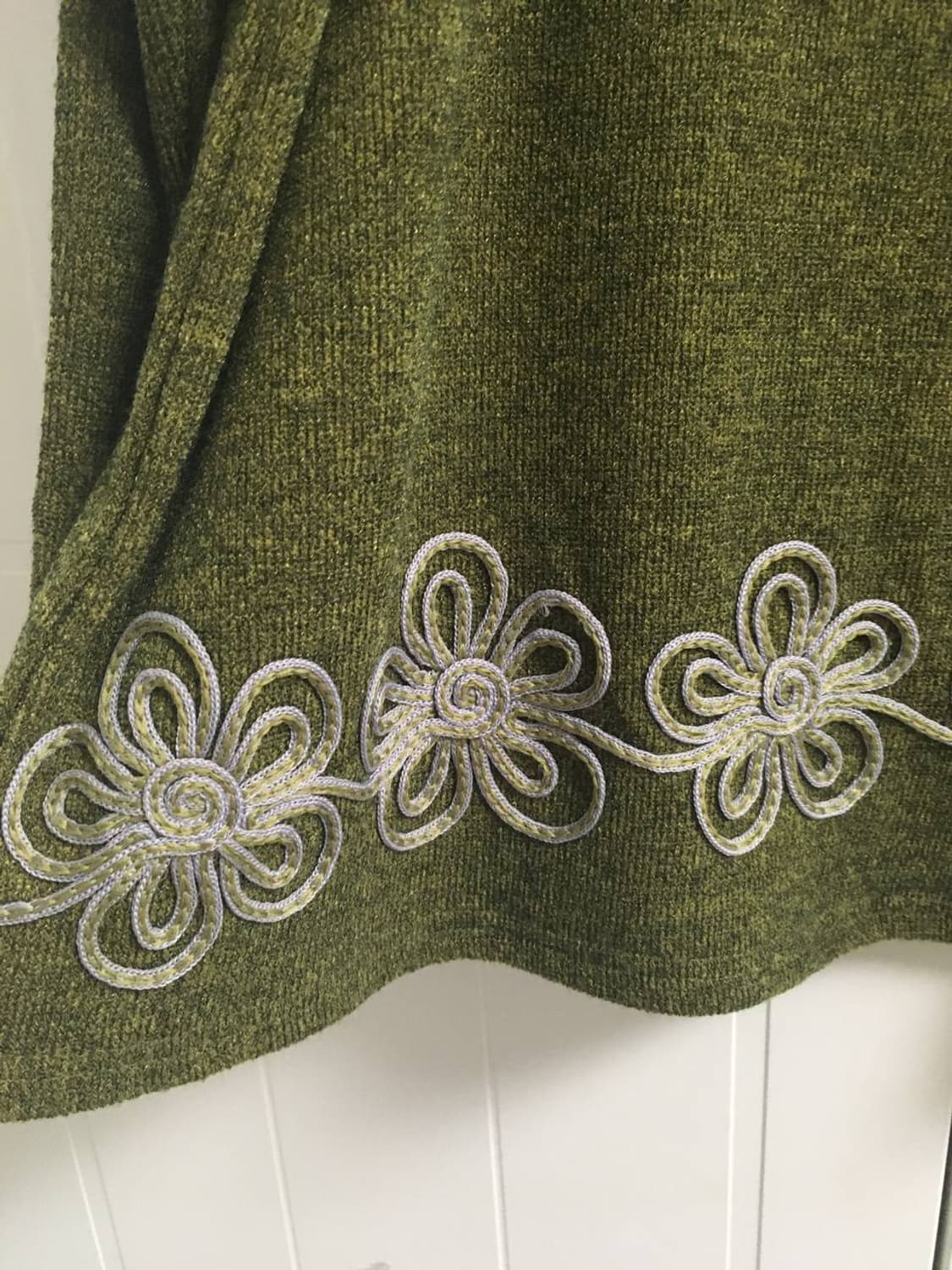 빈티지 꽃자수 딥올리브그린 하구미 니트 모리걸 아오이유우 폴라티 상품이미지4