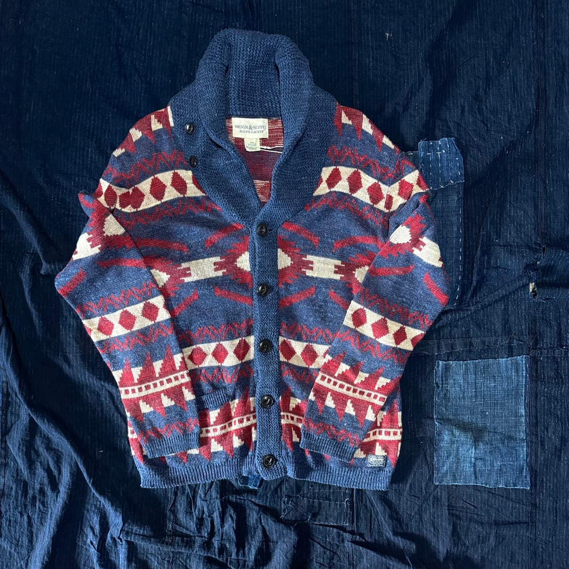 데님앤서플라이 치마요 패턴 숄카라 가디건 M 상품이미지1