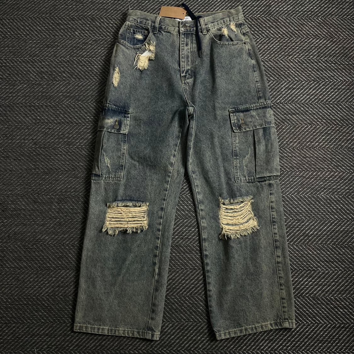 빈티지 y2k 디스트로이드 워싱 데님 카고 팬츠o 4458 상품이미지1