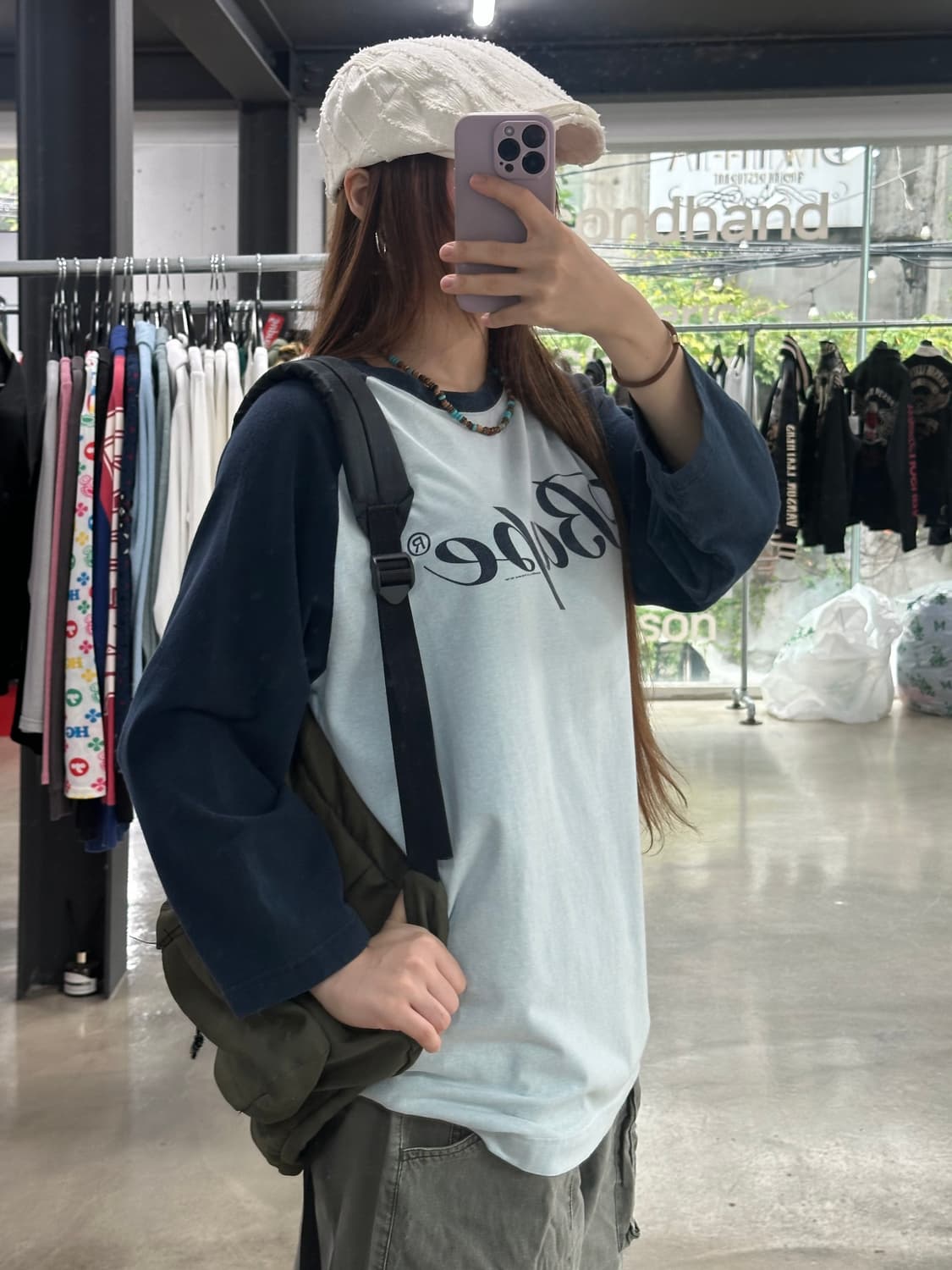 베이프 레터링 레글런 티셔츠 스카이블루 상품이미지3