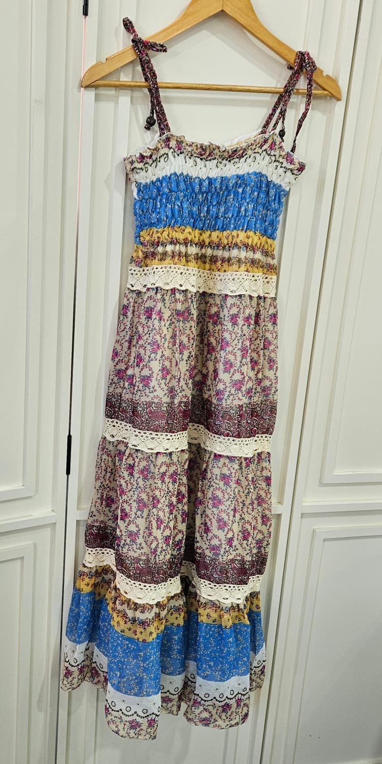 플라워 패턴 롱 원피스 끈나시 원피스 상품이미지7