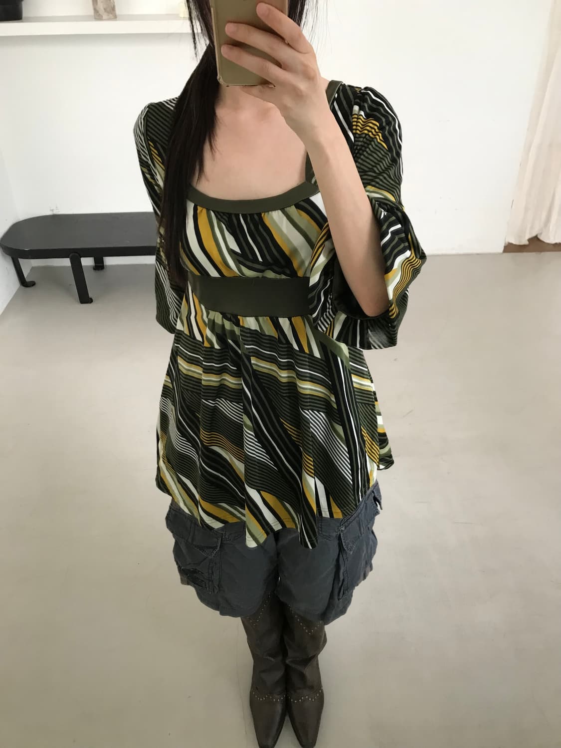 vintage green pattern top 상품이미지1