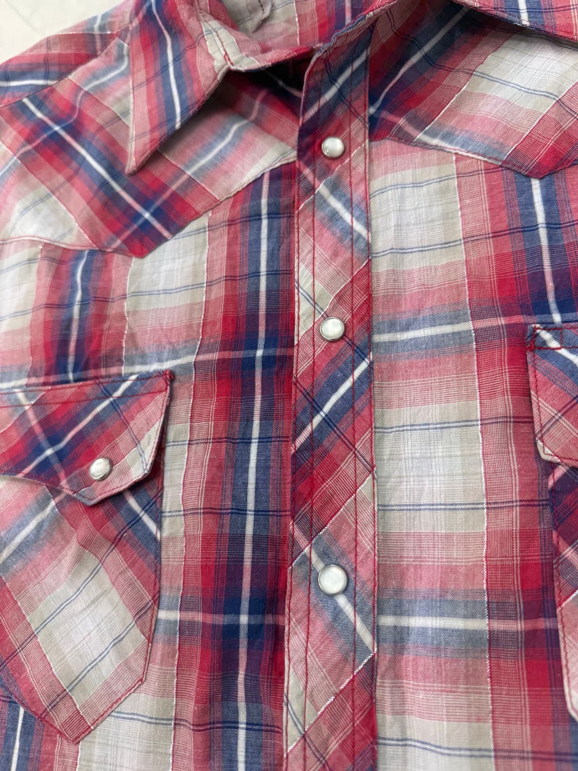 빈티지 웨스턴 셔츠 레드 블루 체크 반팔 상품이미지4