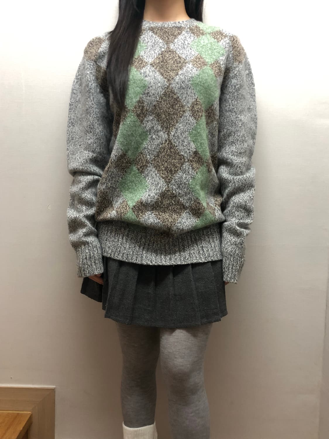 빈티지 그레이 아가일 패턴 니트 상품이미지4