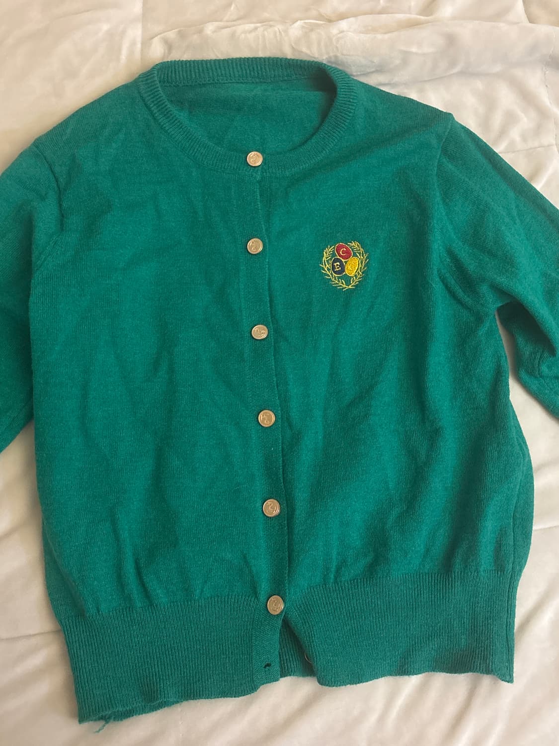 초록색 라운드넥 단추 가디건 상품이미지1