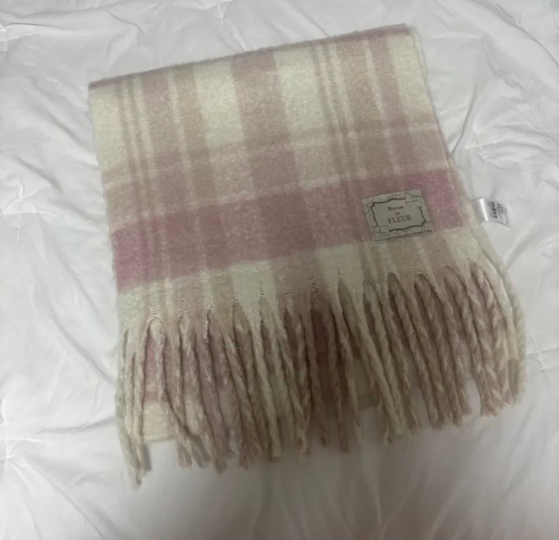 메종드플뢰르 핑크 체크 머플러 목도리 양산형 스나계 상품이미지2