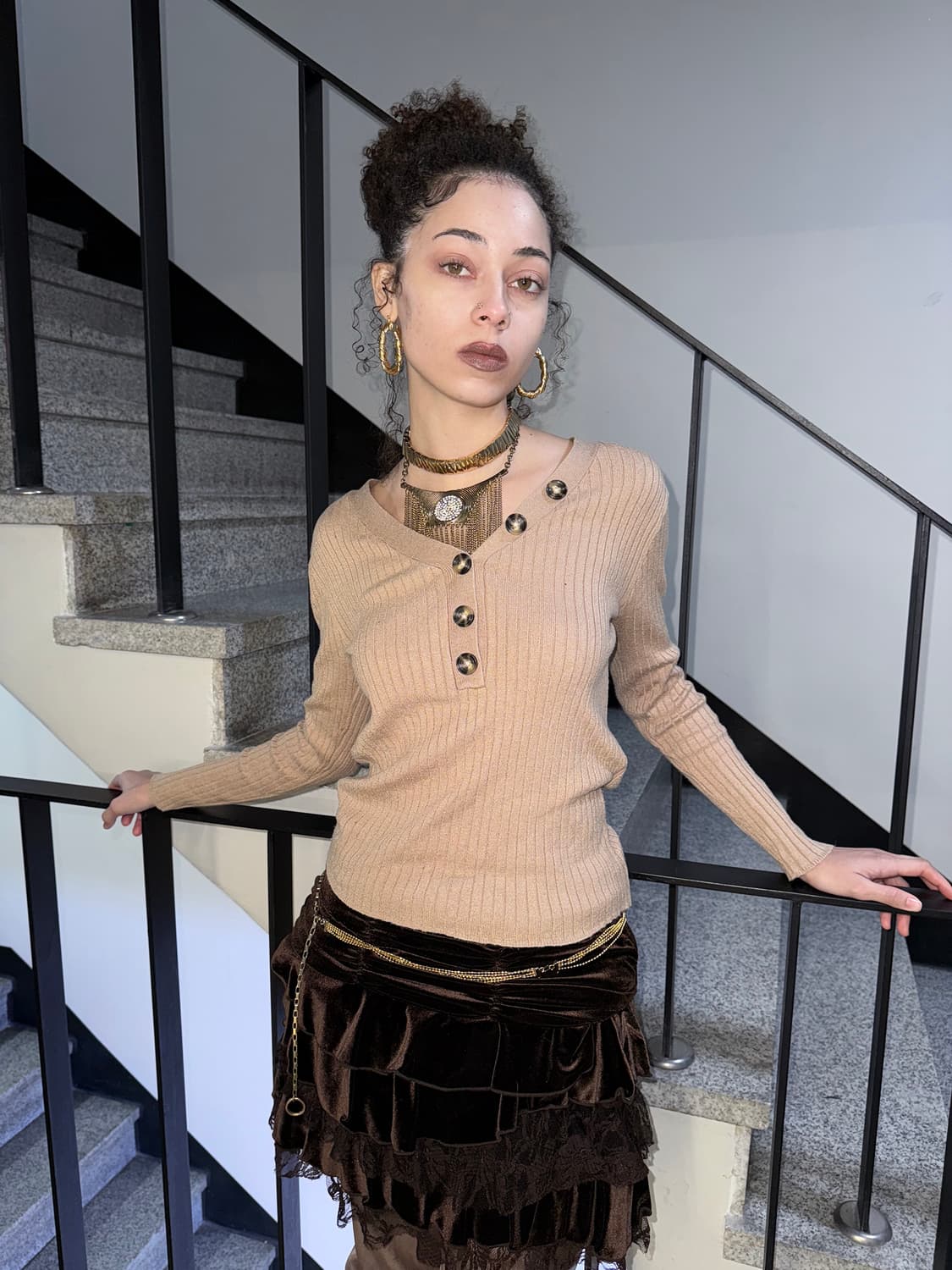 henley neck rib knit 상품이미지1