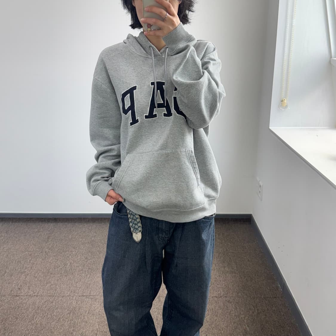 Gap 갭 네이비 로고 그레이 후드티 상품이미지1