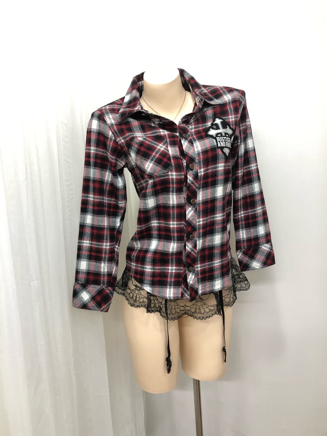 check cross patch wing printed shirt 상품이미지2