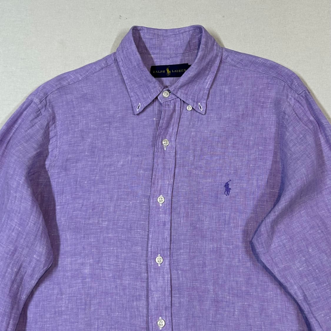 M) 폴로 랄프로렌 클래식 퍼플 보라색 린넨 셔츠 상품이미지3