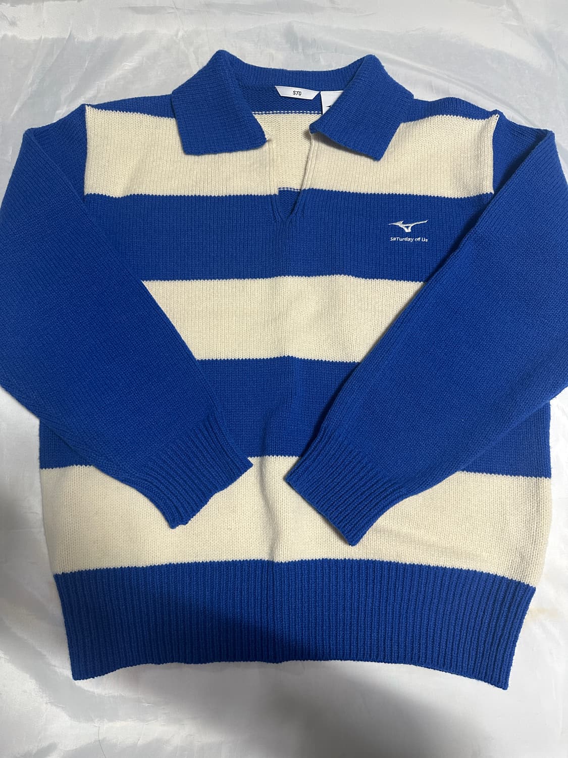 STU 미즈노 엠브로더리 스트라이프 카라 니트 L size 상품이미지2