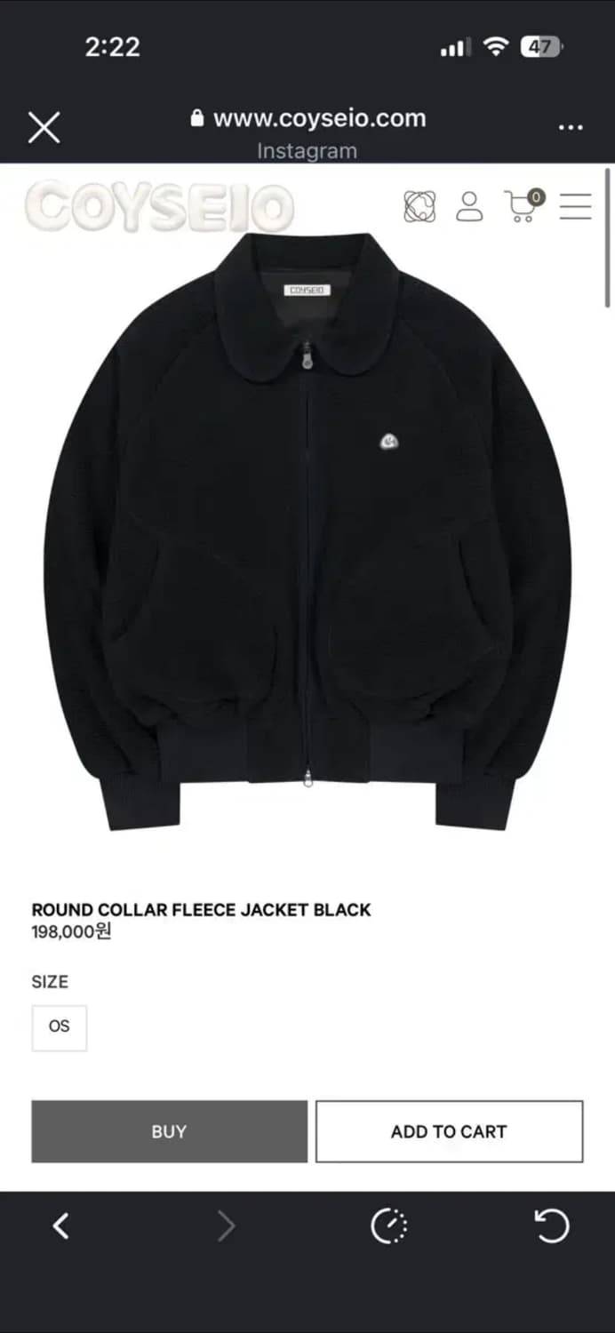 coyseio ROUND COLLAR FLEECE JACKET BLACK 상품이미지1