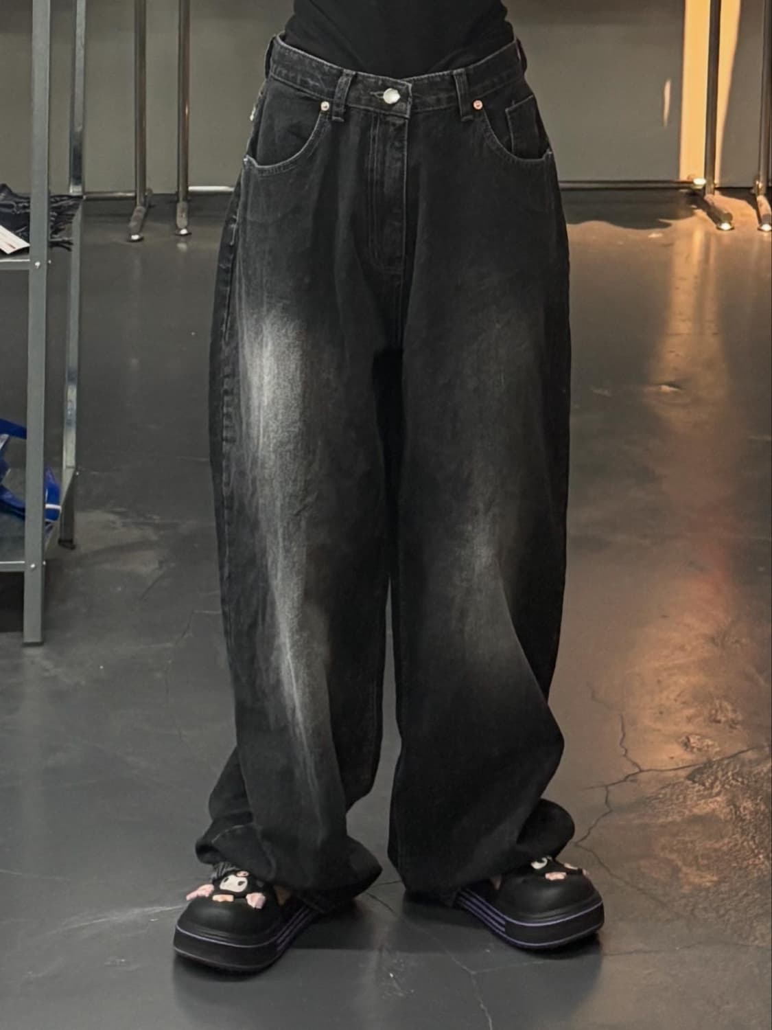 OOT 와이드 블랙 워싱 데님 팬츠 A1288 상품이미지1