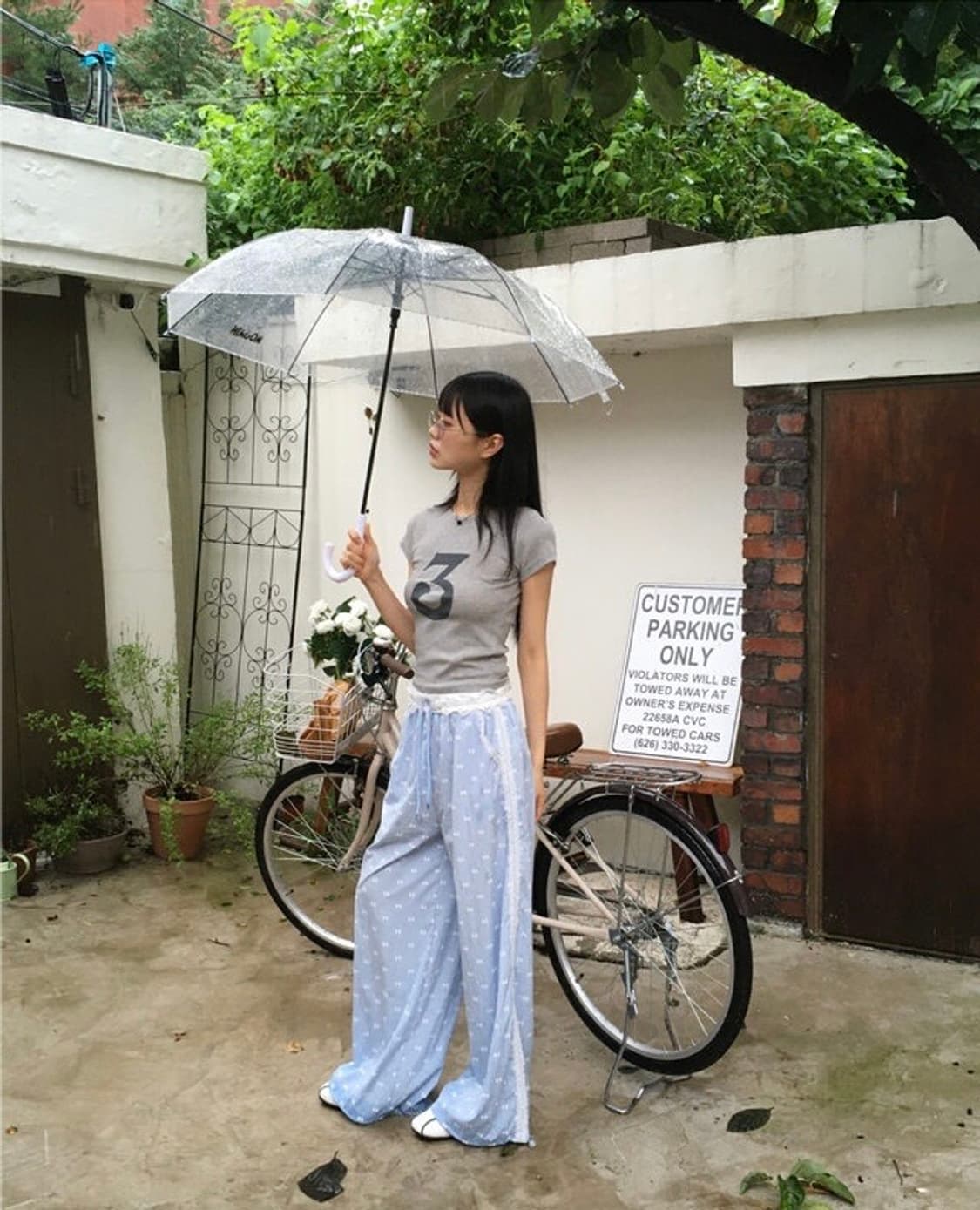 카제 레이스 리본 나일론 트랙팬츠 상품이미지3