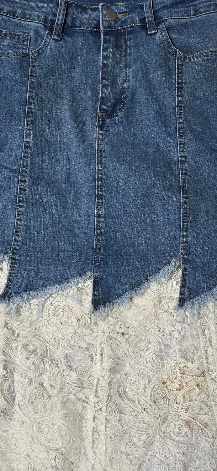 데님 레이스 롱 스커트 XL 상품이미지3