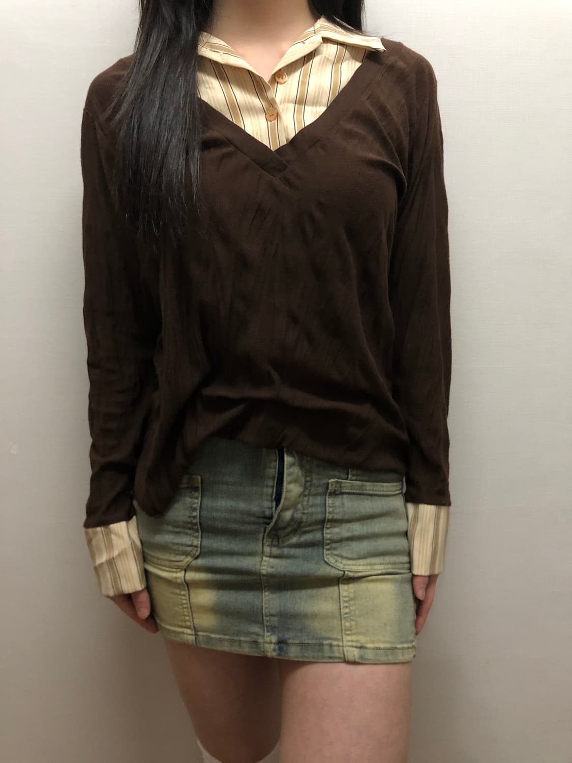 빈티지 브라운 셔츠 레이어드 탑 상품이미지4