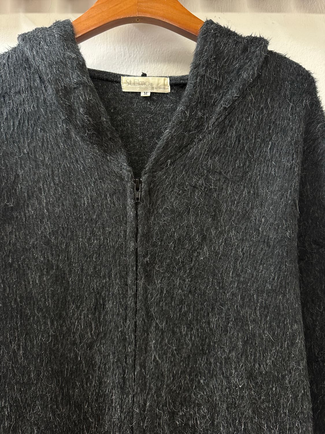 일본빈티지 St. Elmo 차콜 그레이 앙고라 터치 후드 집업 가디건 상품이미지6