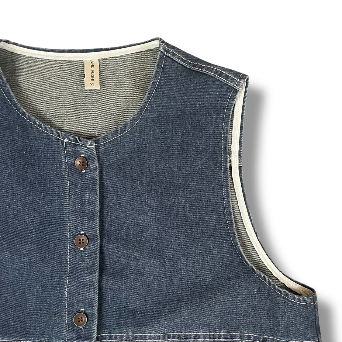 AHUIFUSHI 빈티지 노카라 데님 베스트 XL 상품이미지3