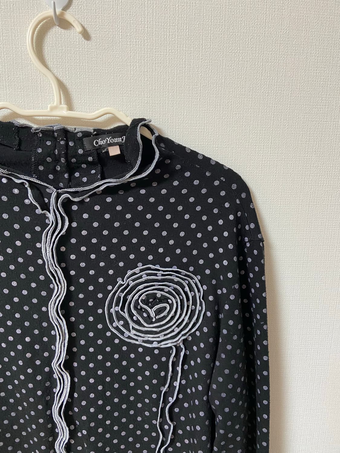 빈티지 도트 레이스 셔링 면티 상품이미지3