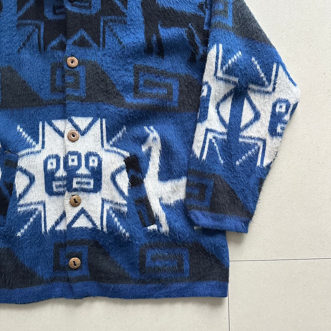 Tejidos 에콰도르 아즈텍 에스닉 네이티브 알파카 울 후드 자켓  상품이미지3