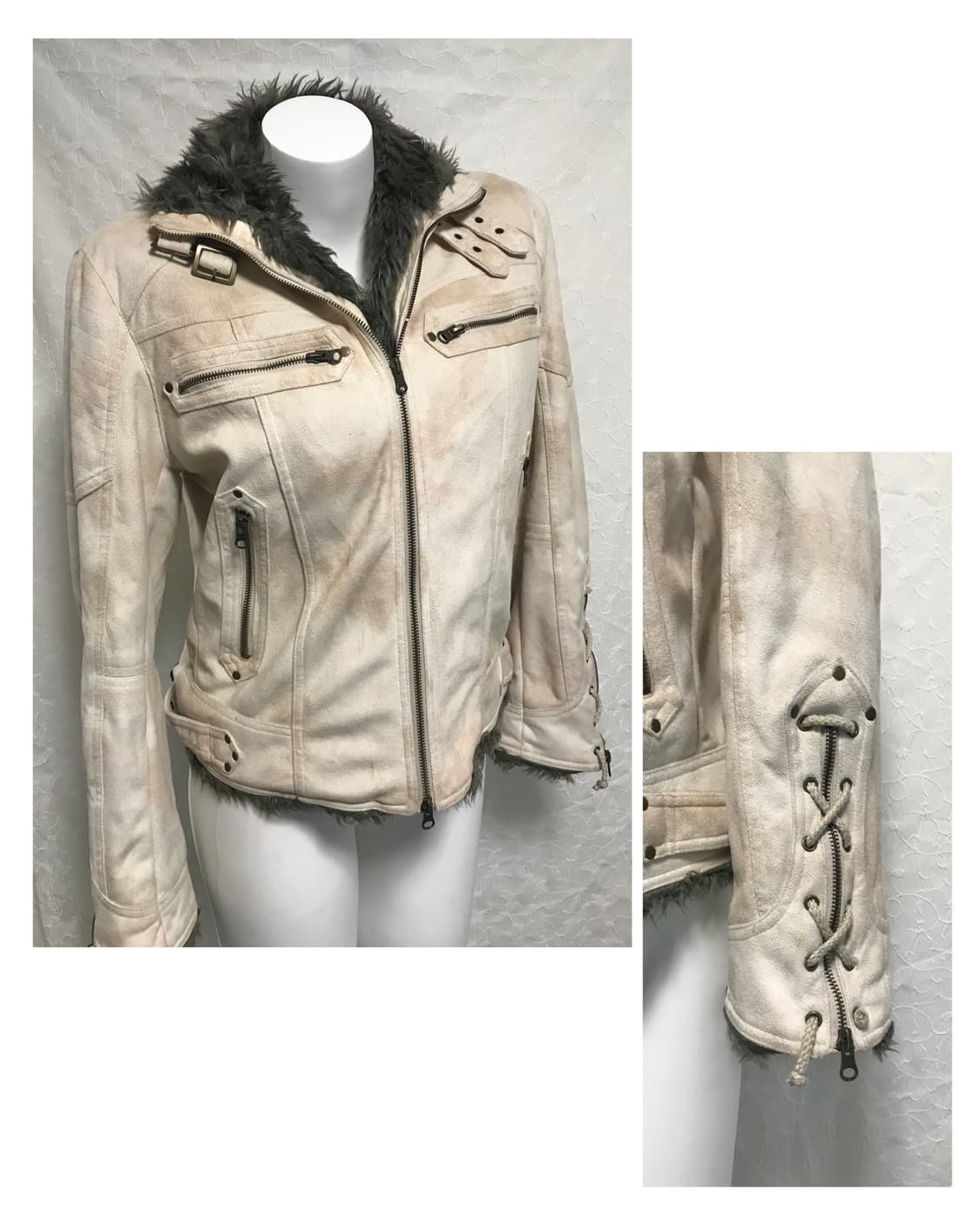 택포•빈티지 00s vkei 아카이브 퍼 트리밍 스웨이드 무스탕 점퍼 상품이미지1