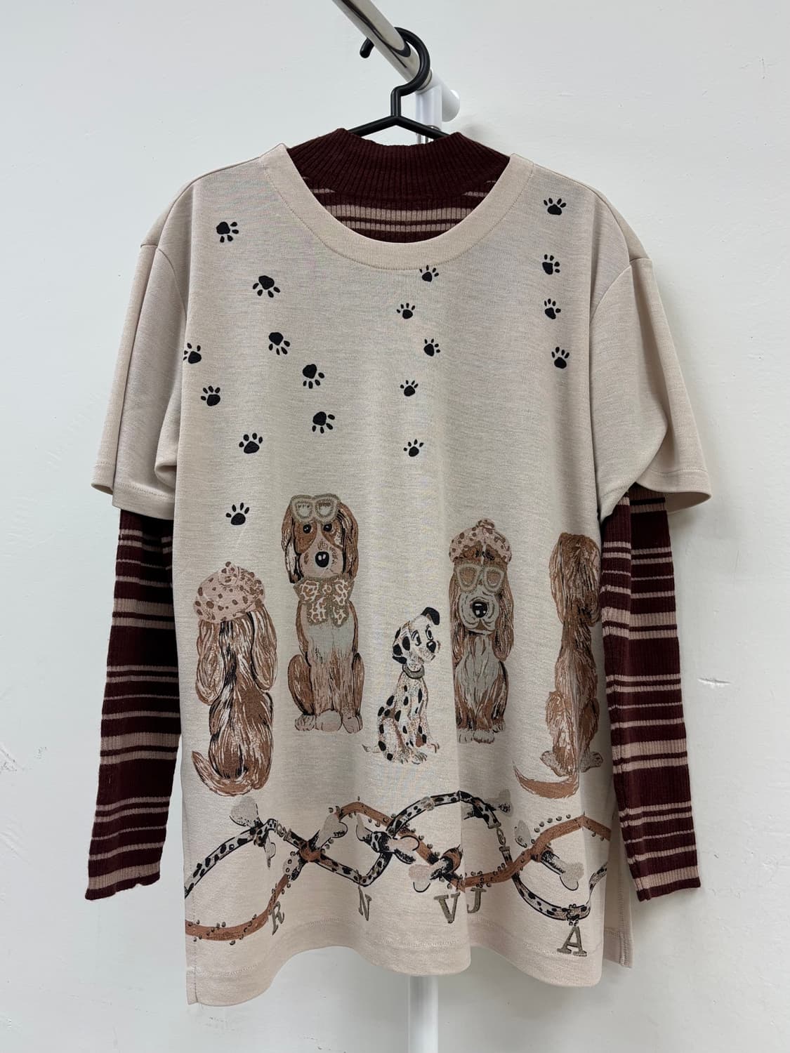 빈티지 브라운 롱슬리브 반팔 모리 코디 세트 상품이미지1