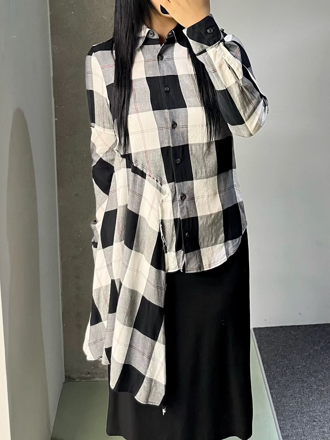 MM6 메종 마르지엘라 16s/s 언발란스 체크 셔츠 상품이미지2