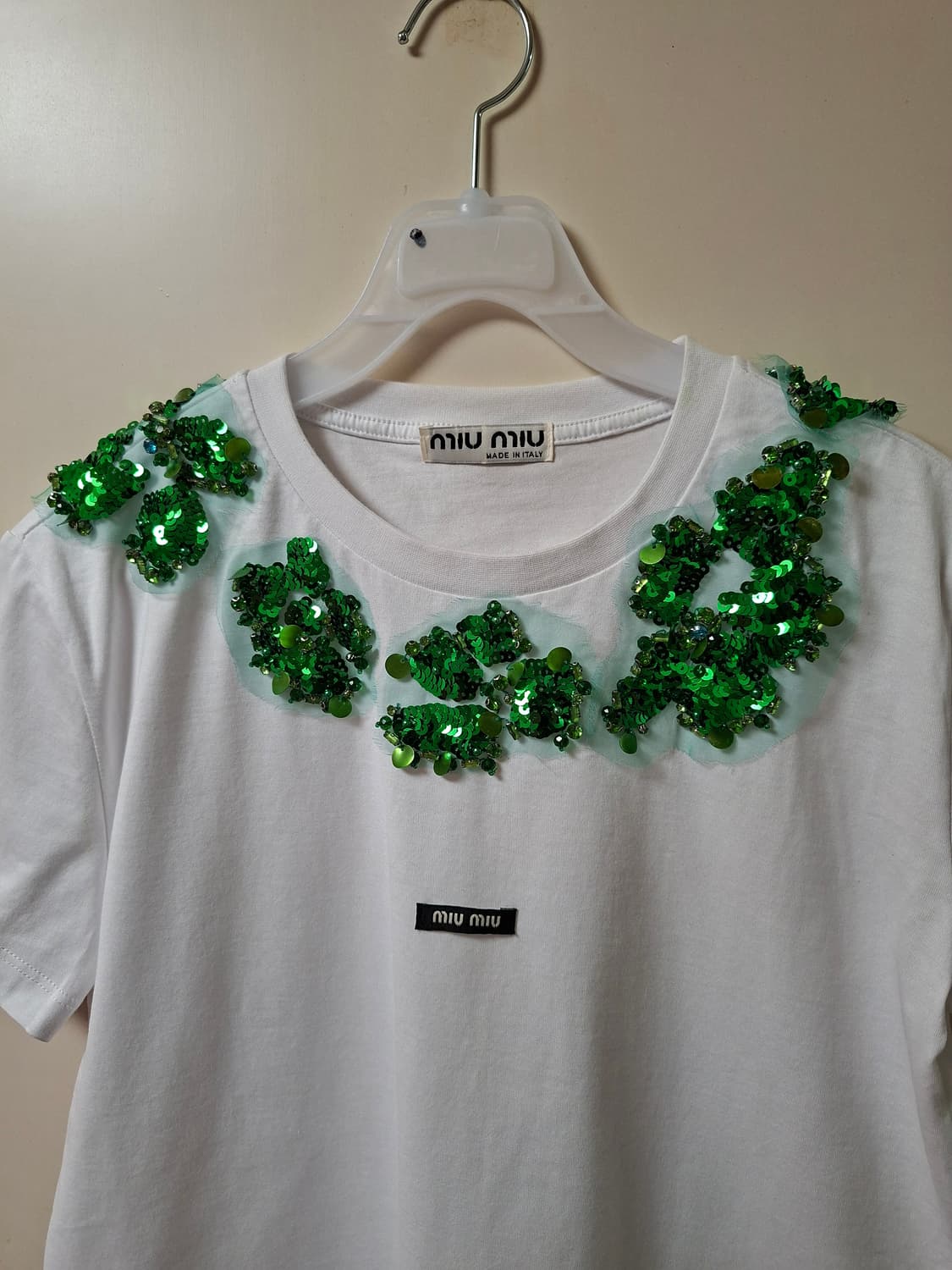 여성] 미우미우 정품 그린 스팽글 반팔 티셔츠 S 상품이미지3