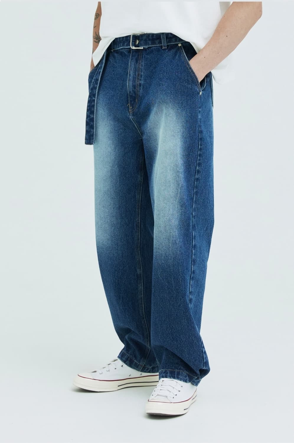 신앤리 와이드 벨티드 데님 팬츠 상품이미지2