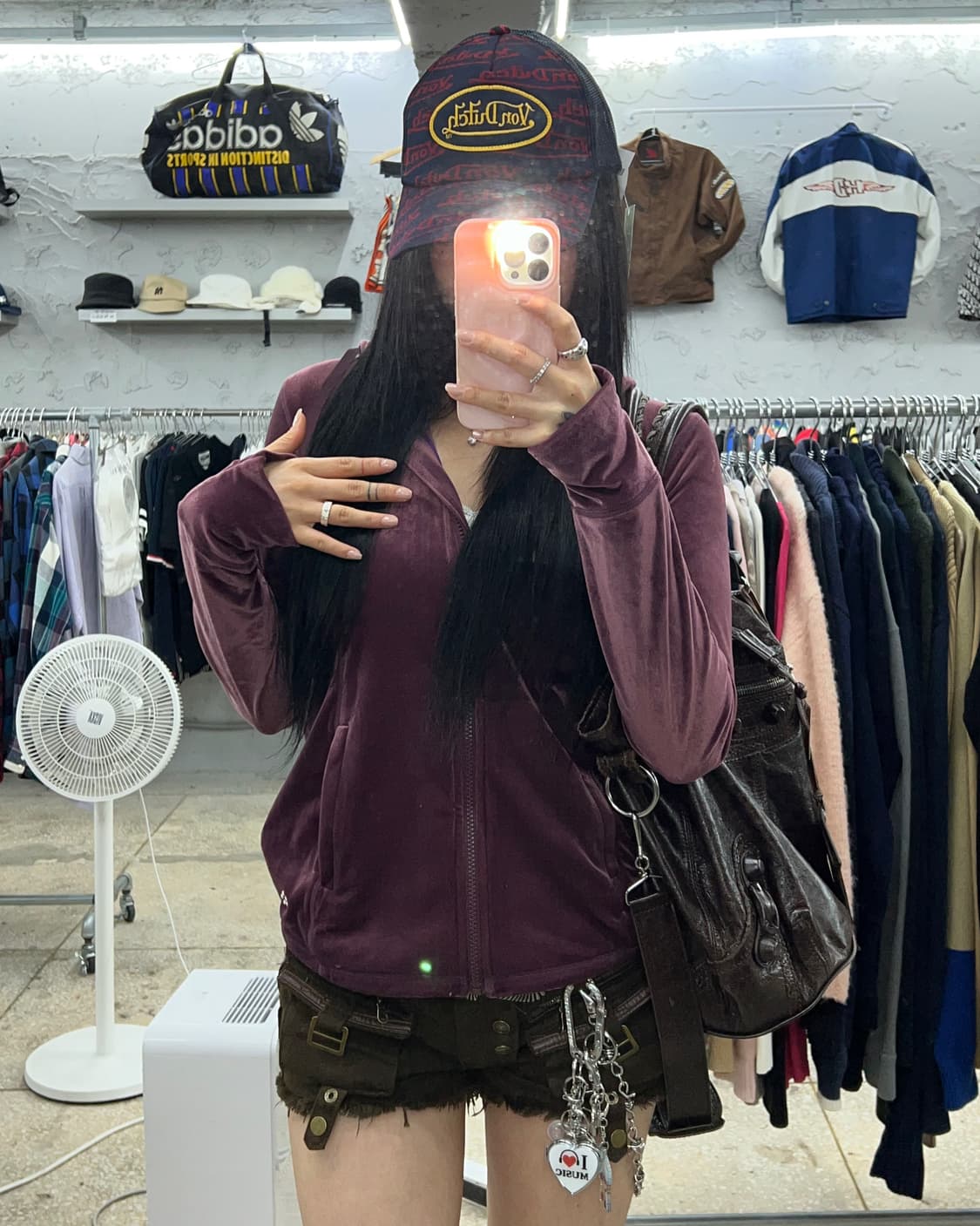 빈티지 버건디 암워머 벨벳 후드집업 상품이미지4