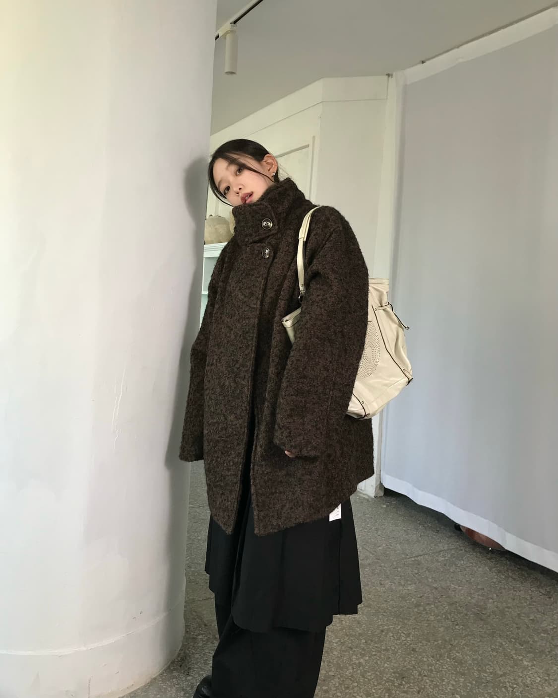 브라운 하이넥 코트  상품이미지1