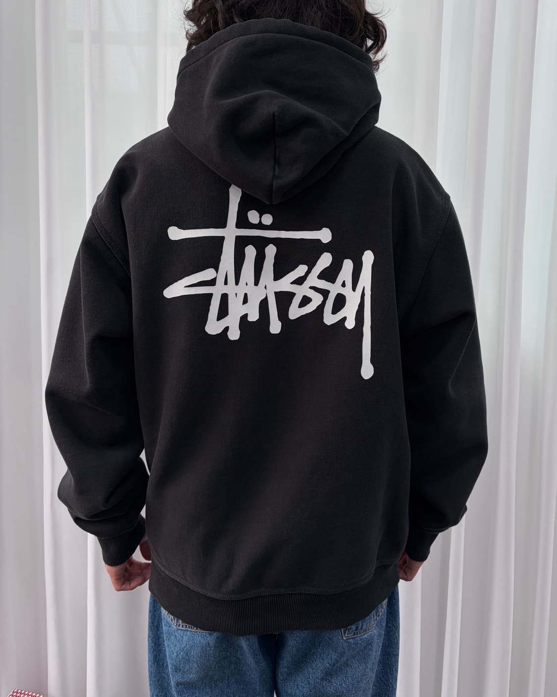 [L]스투시 베이직 스탁로고 헤비 코튼 기모 후드 상품이미지1