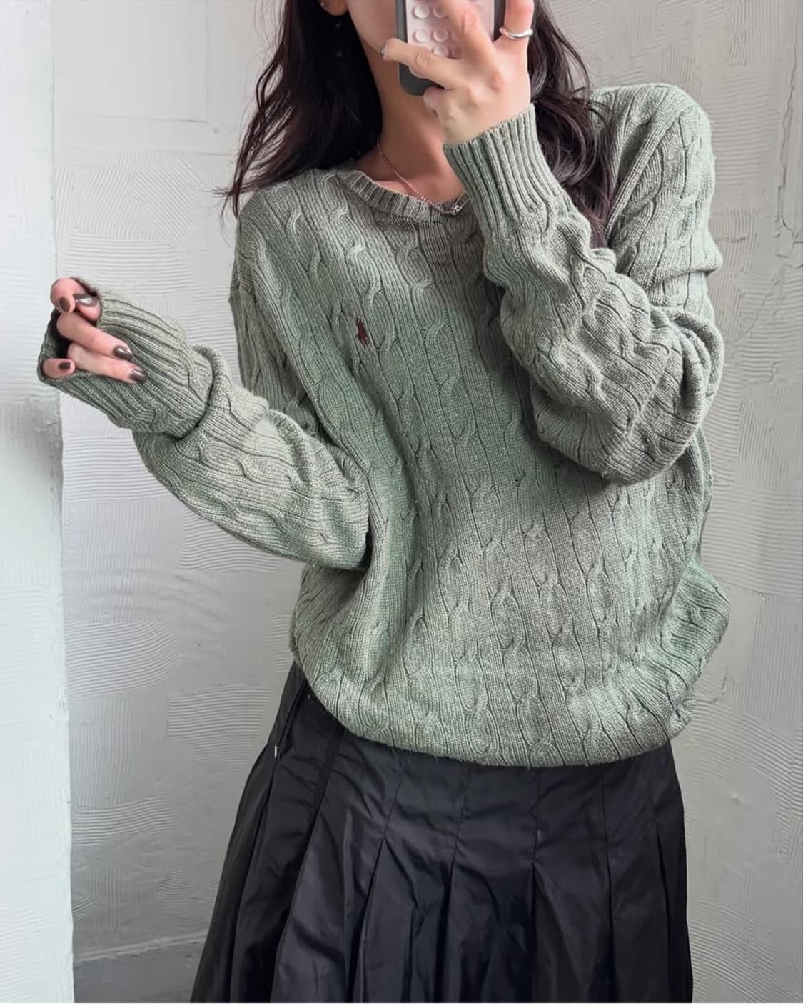 Polo 폴로 랄프로렌 신형 실크100 세이지그린 케이블 니트 상품이미지2