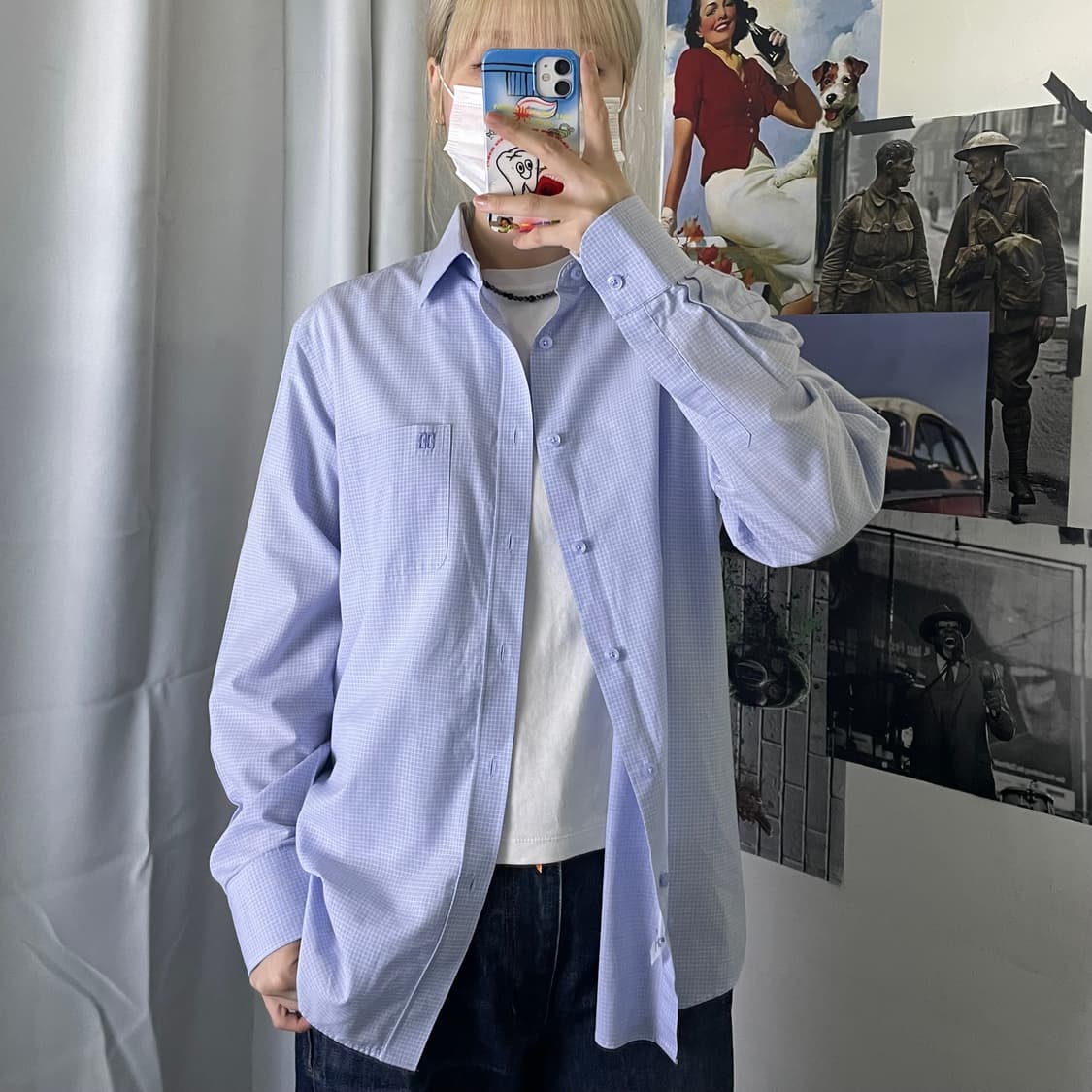 DAKS 닥스 하늘색 흰색 체크 셔츠 L 상품이미지2