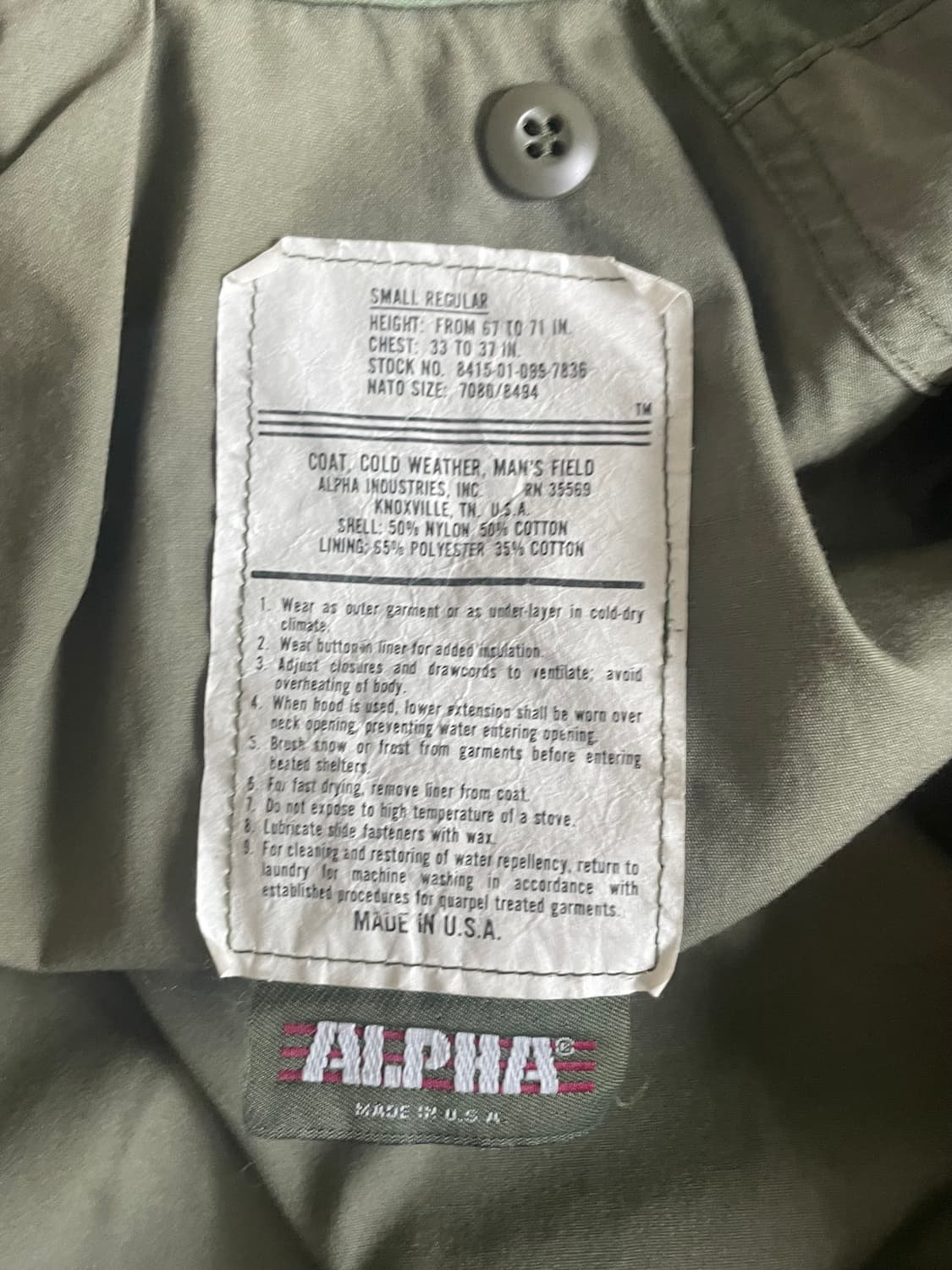 80s 알파 인더스트리 m65 필드자켓 s r 상품이미지3