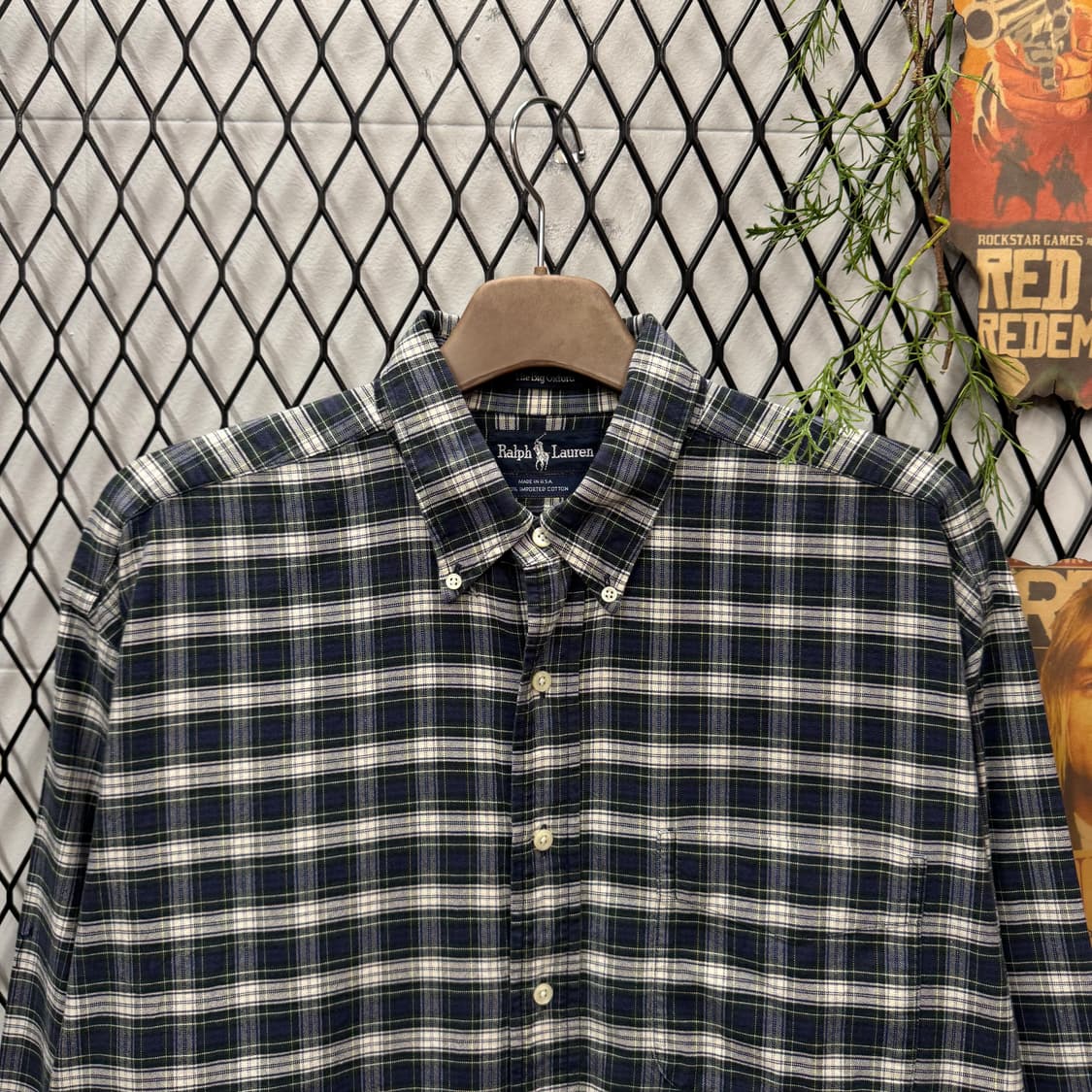 폴로 랄프로렌 긴팔 체크 셔츠 레드 포니 로고 포인트 네이비 상품이미지3