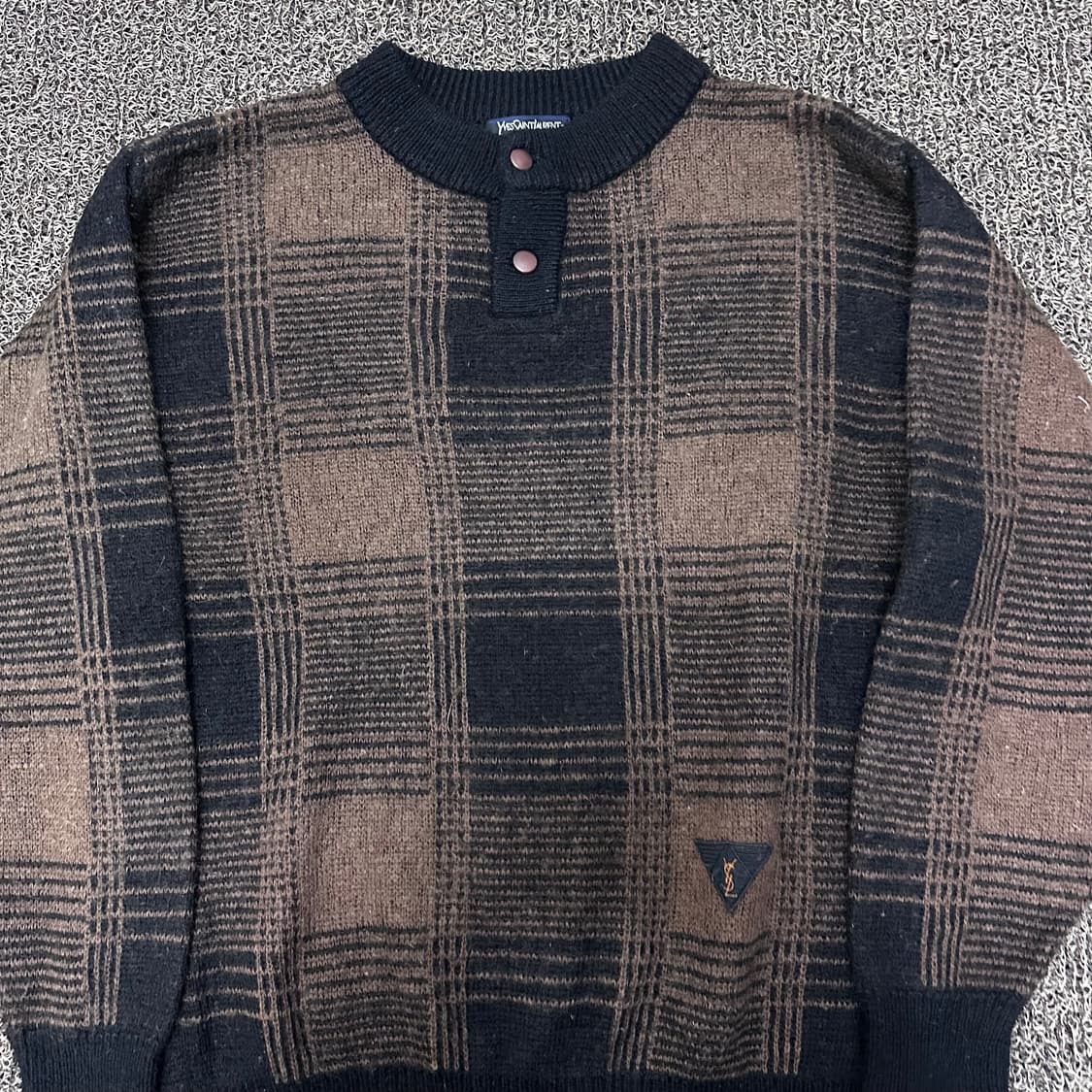 YSL 입생로랑 체크 패턴 헨리넥 울 니트 100(L) 상품이미지2