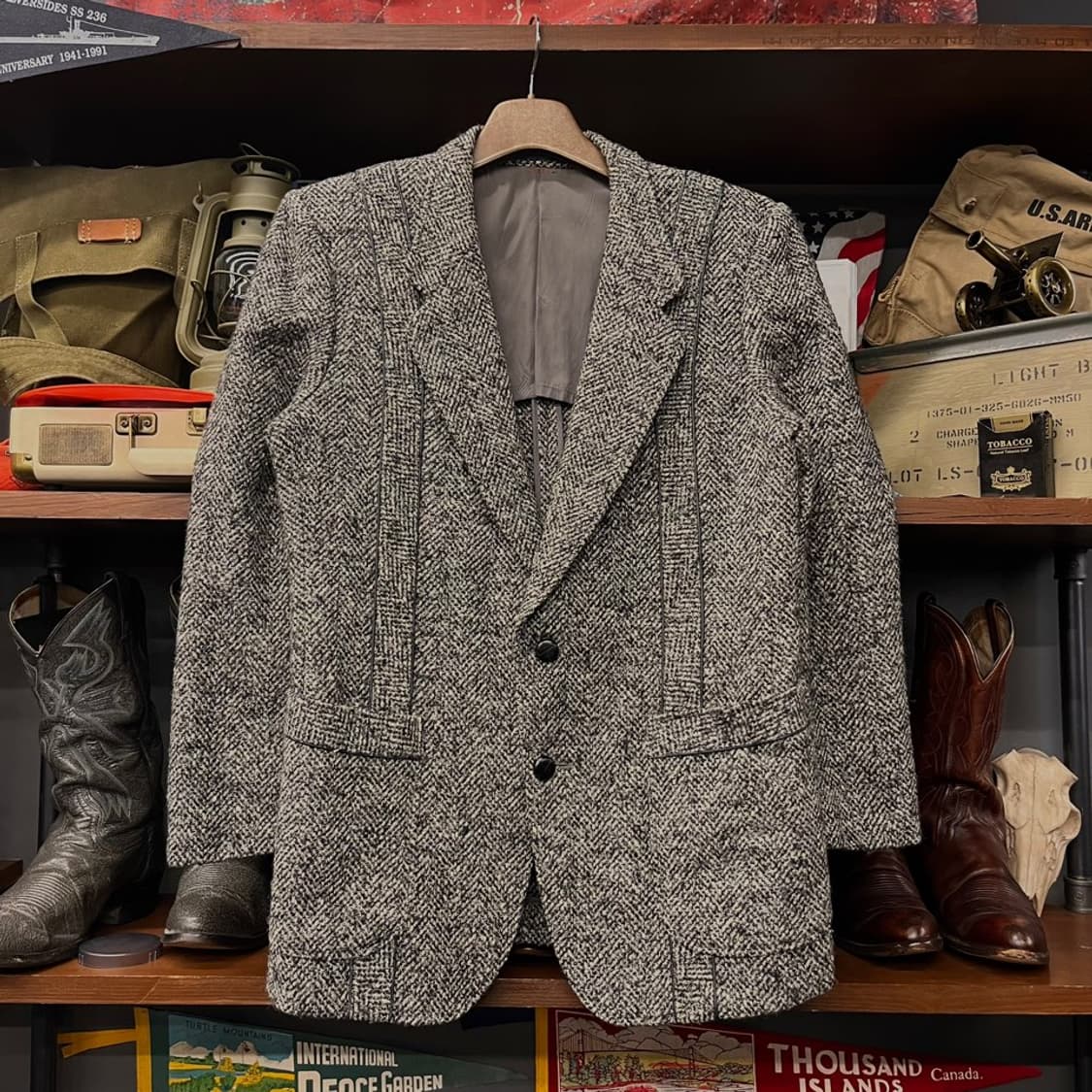 90s 랑방 헤링본 체크 패턴 울 테일러드 블레이져 명품 정장 N000 상품이미지1