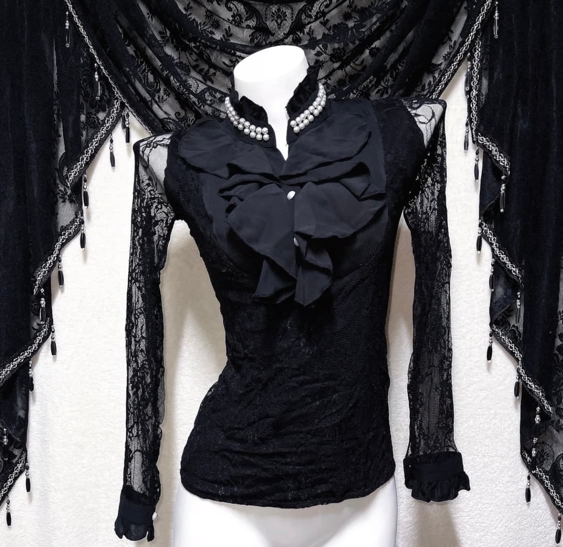 로맨틱고딕 고스로리 펑크 레이스 시스루 블라우스 로걀탑 오네갸루 공겜 상품이미지2