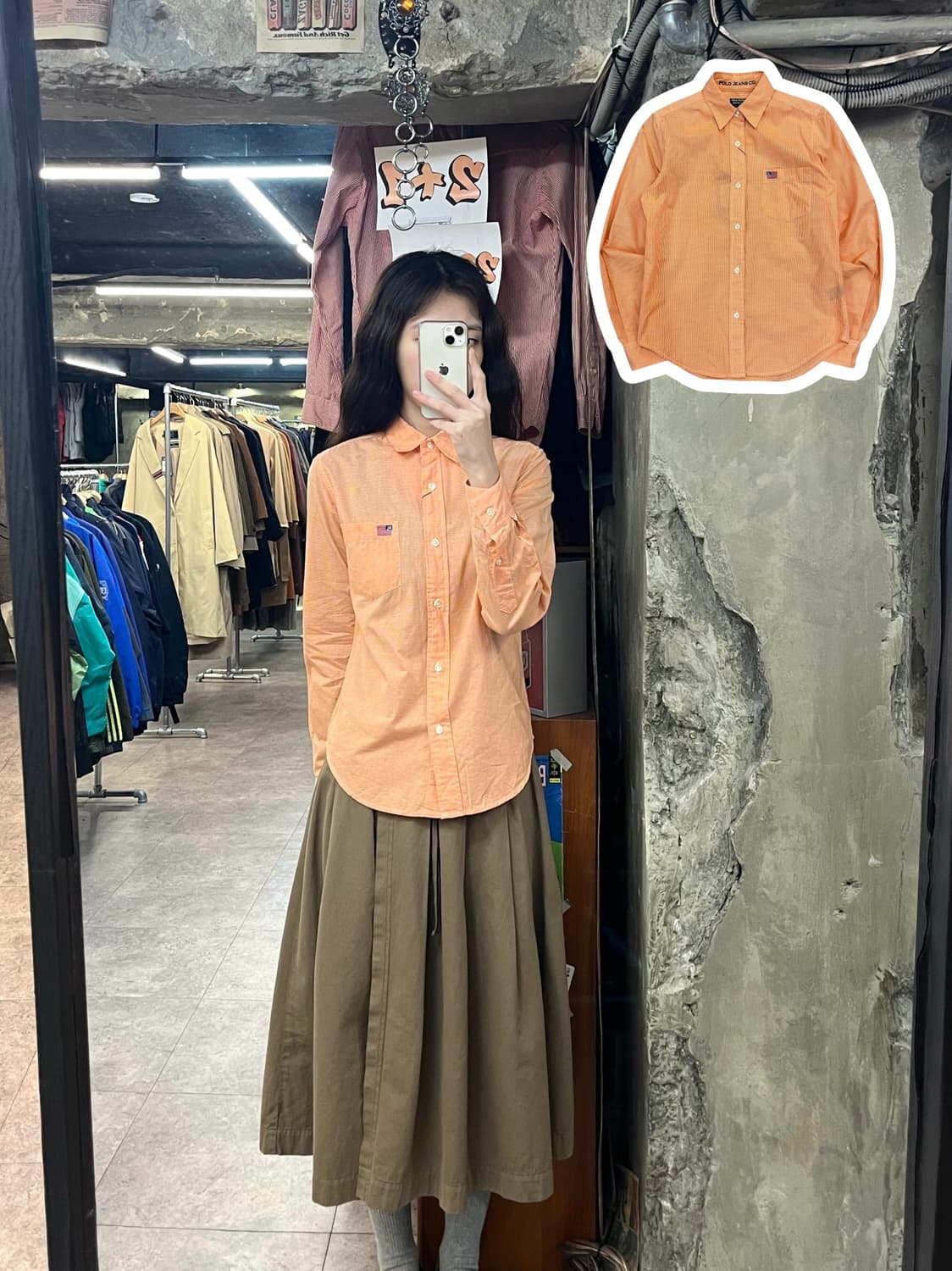 폴로 진스 깅엄 체크 셔츠 오렌지 #csz3143 상품이미지1