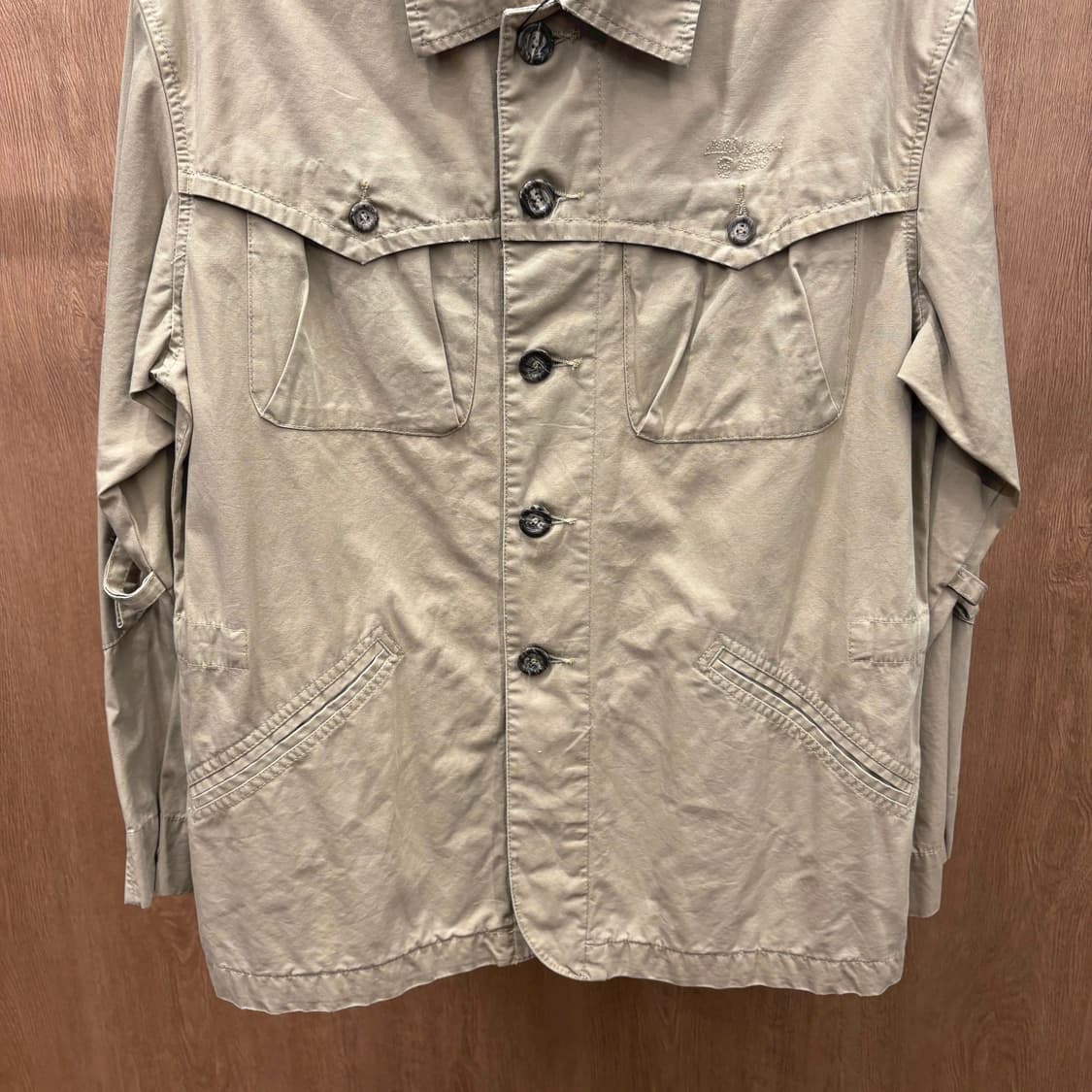 디젤 코튼 사파리 셔츠 자켓 로고 자수 플랩 포켓 웨스턴 요크 베이지 상품이미지5