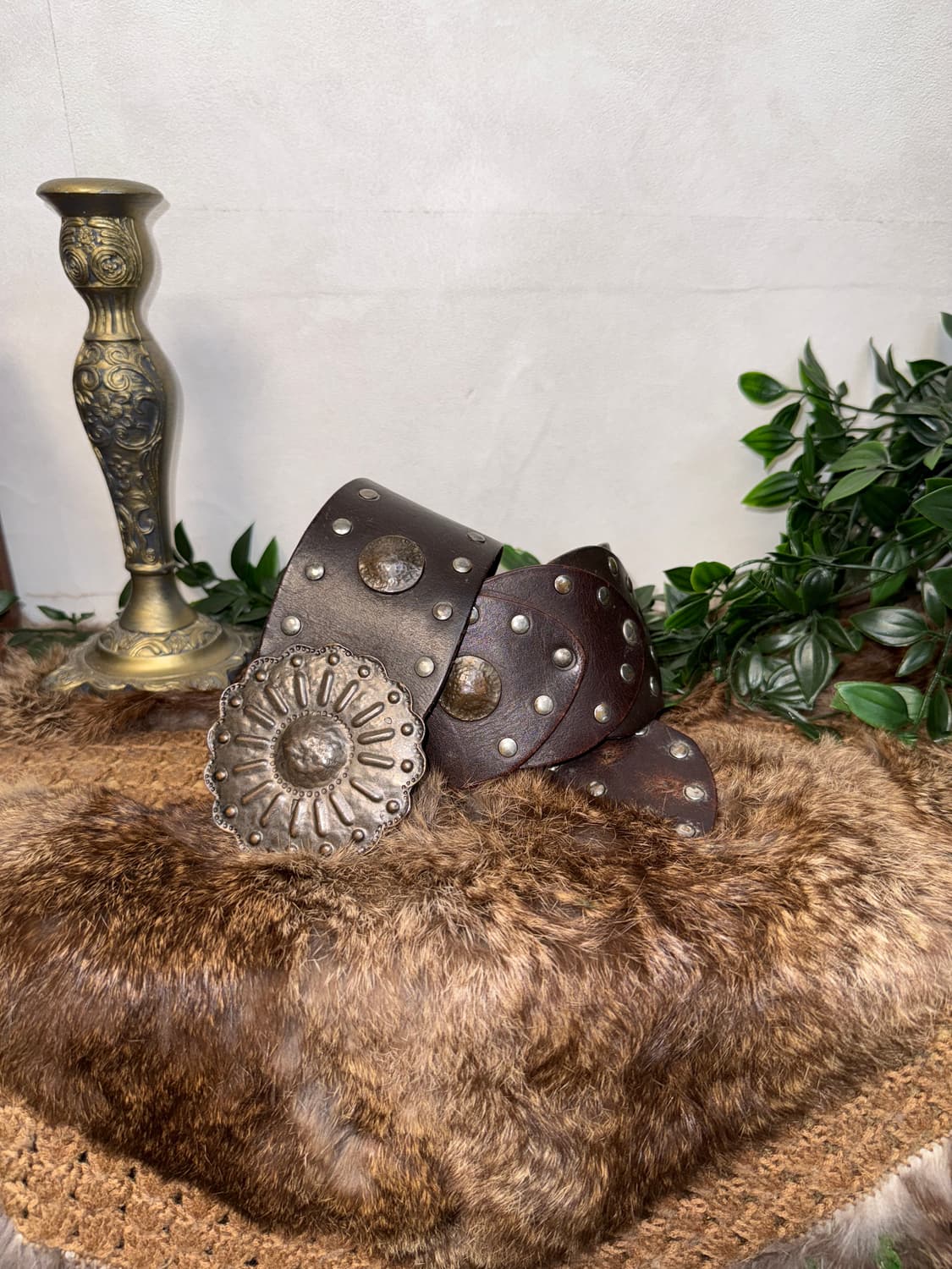 Dark brown bold flower buckle belt  상품이미지1