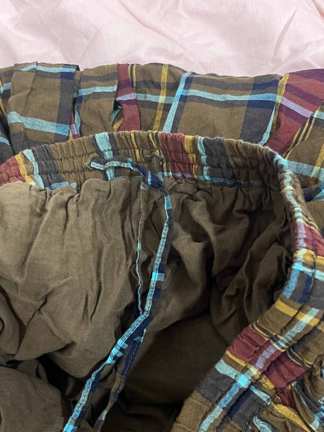 모리걸 로리즈팜 체크 카키 롱스커트 상품이미지3