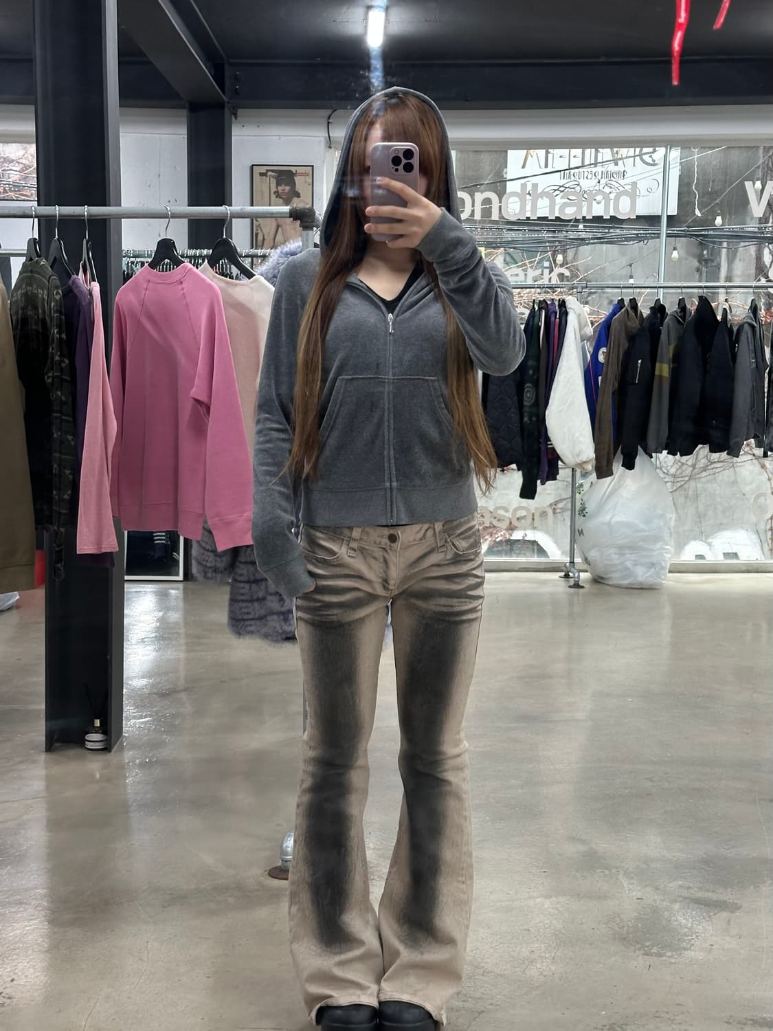 쥬시꾸뛰르 벨루어 후드집업 그레이 상품이미지2