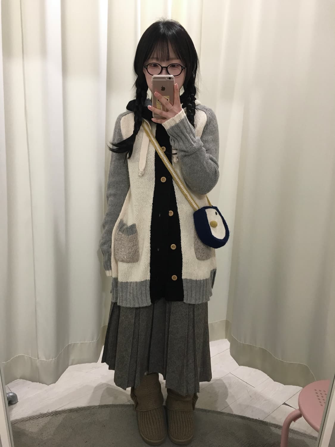 큐브슈가 나그랑 배색 후드 가디건 상품이미지2