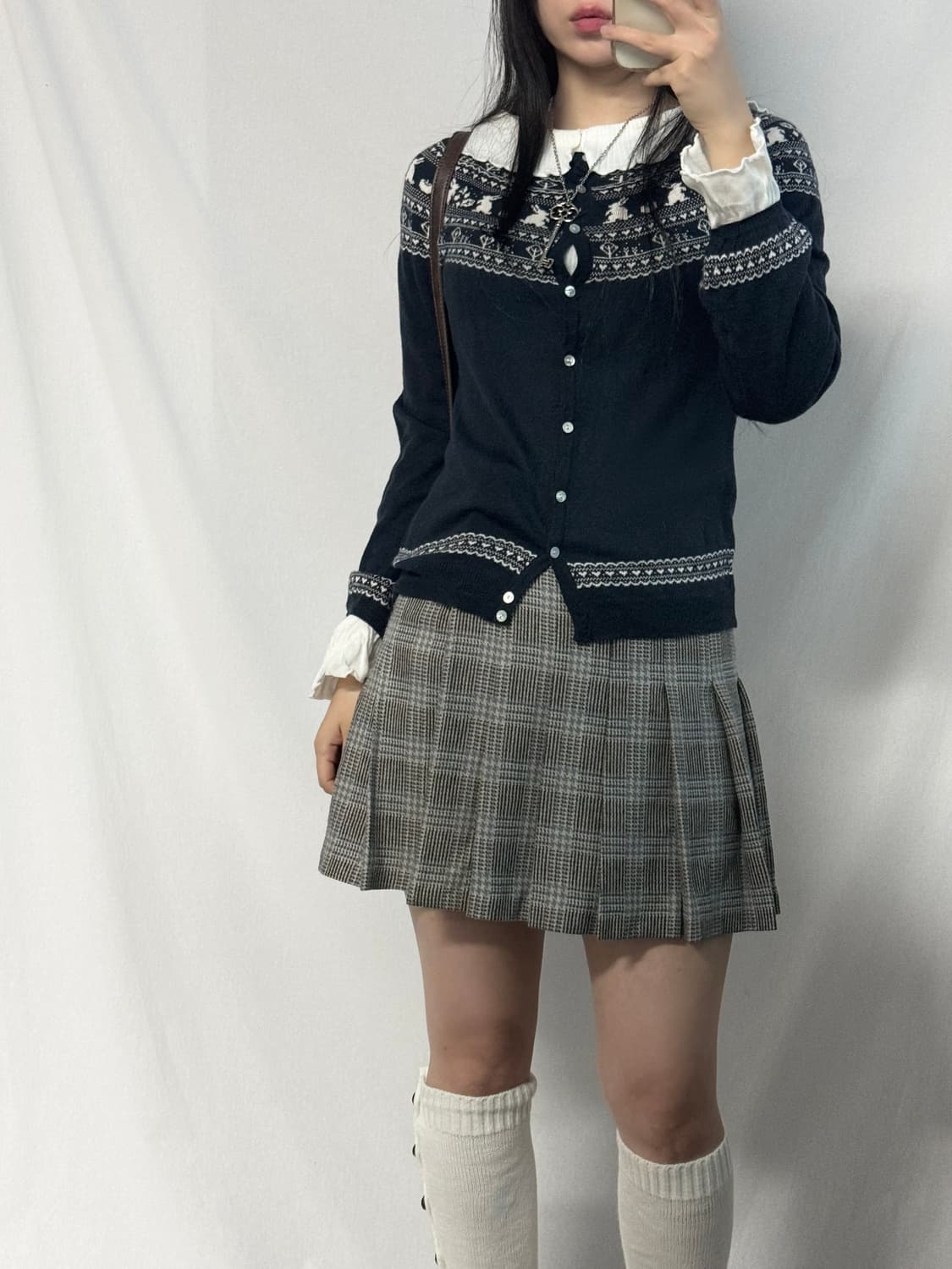 버니 노르딕 패턴 가디건 리즈리사 니트 울 스커트 3pcs SET 상품이미지2