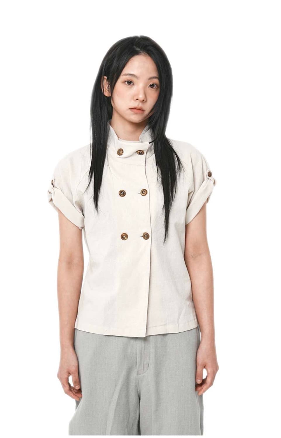 Safarispot 더블 브레스티드 린넨 하프 셔츠 상품이미지2