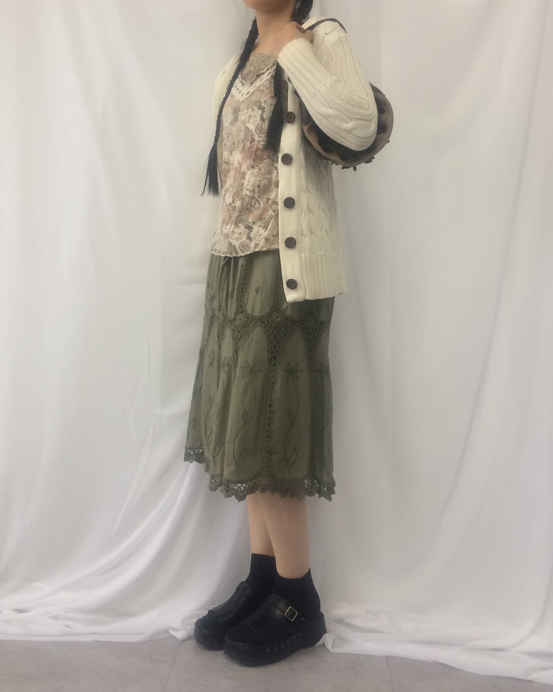 Crochet layer embroidery midi skirt 상품이미지8