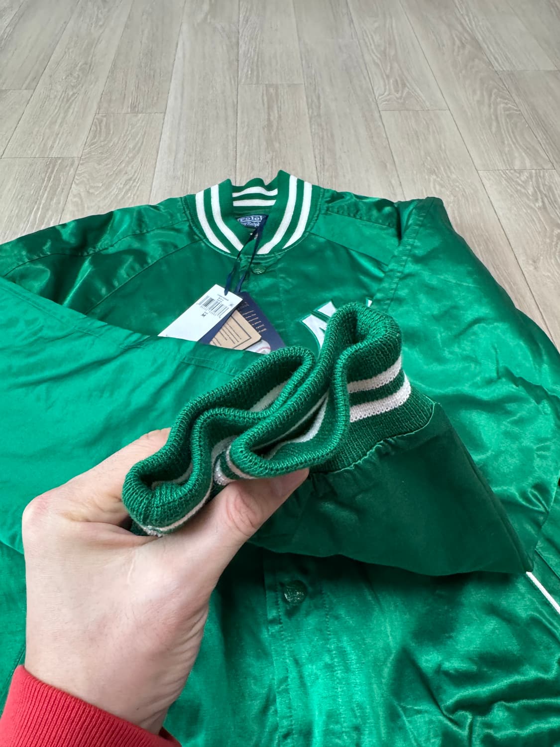 M 폴로 랄프로렌 뉴욕 양키즈 사틴 바시티 스타디움 자켓 그린 상품이미지3