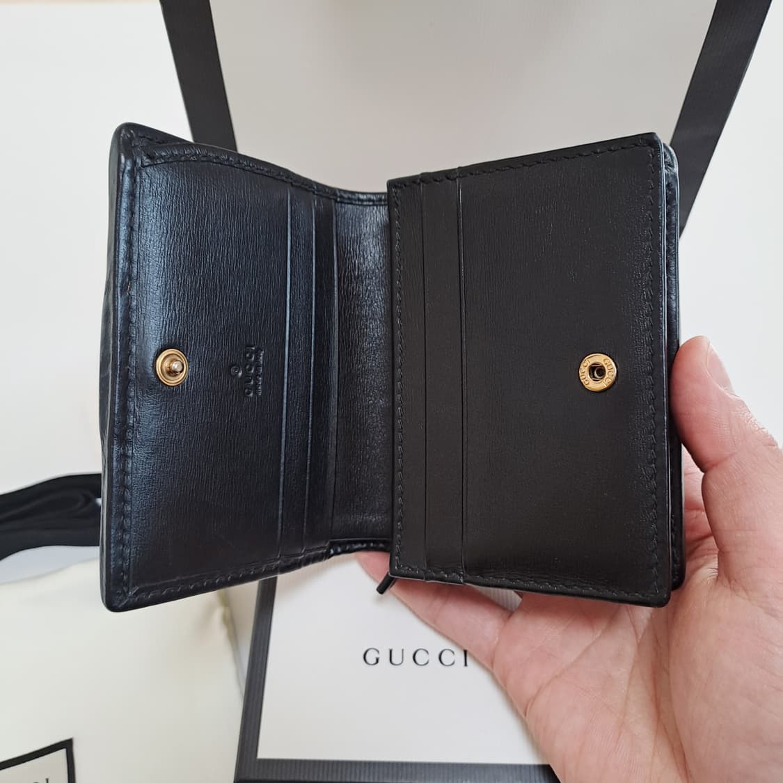 [100%/정품] 구찌 블랙 레더 퀄팅 GG 마몽 반지갑, 구찌지갑 상품이미지4